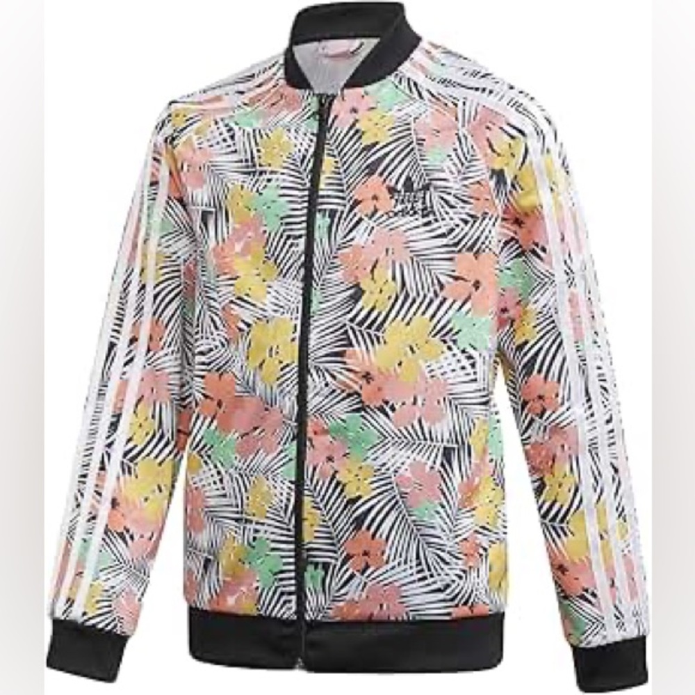 Adidas Originals Girls Palm Print Track Jacket Zip Up Athleisure Streetwear Sz L